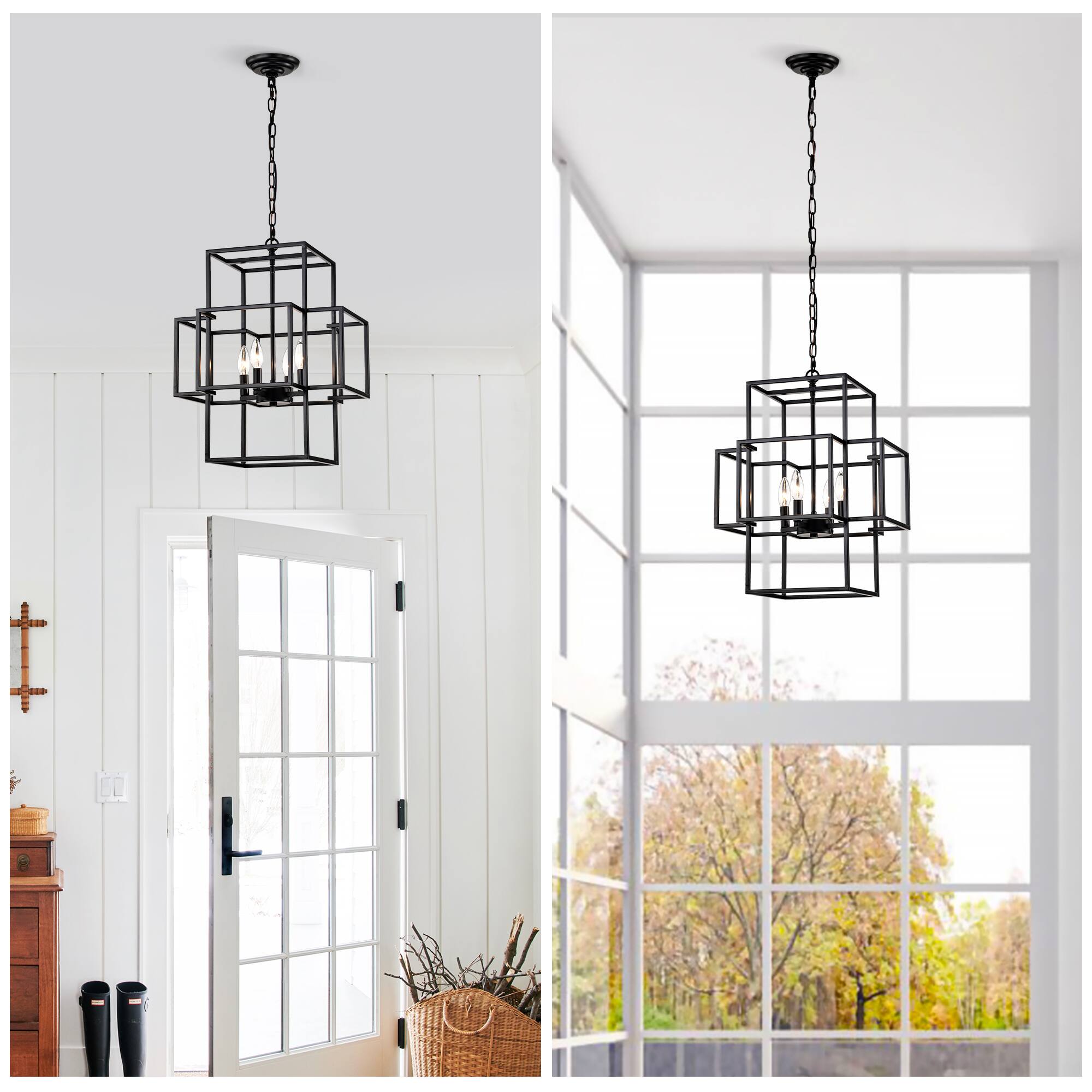 Alt View 2. APRILSOUL - 4-Light Metal Lantern Tiered Pendant Hanging Light Fixtures Farmhouse Adjustable Height E12 Bulbs Not Included.