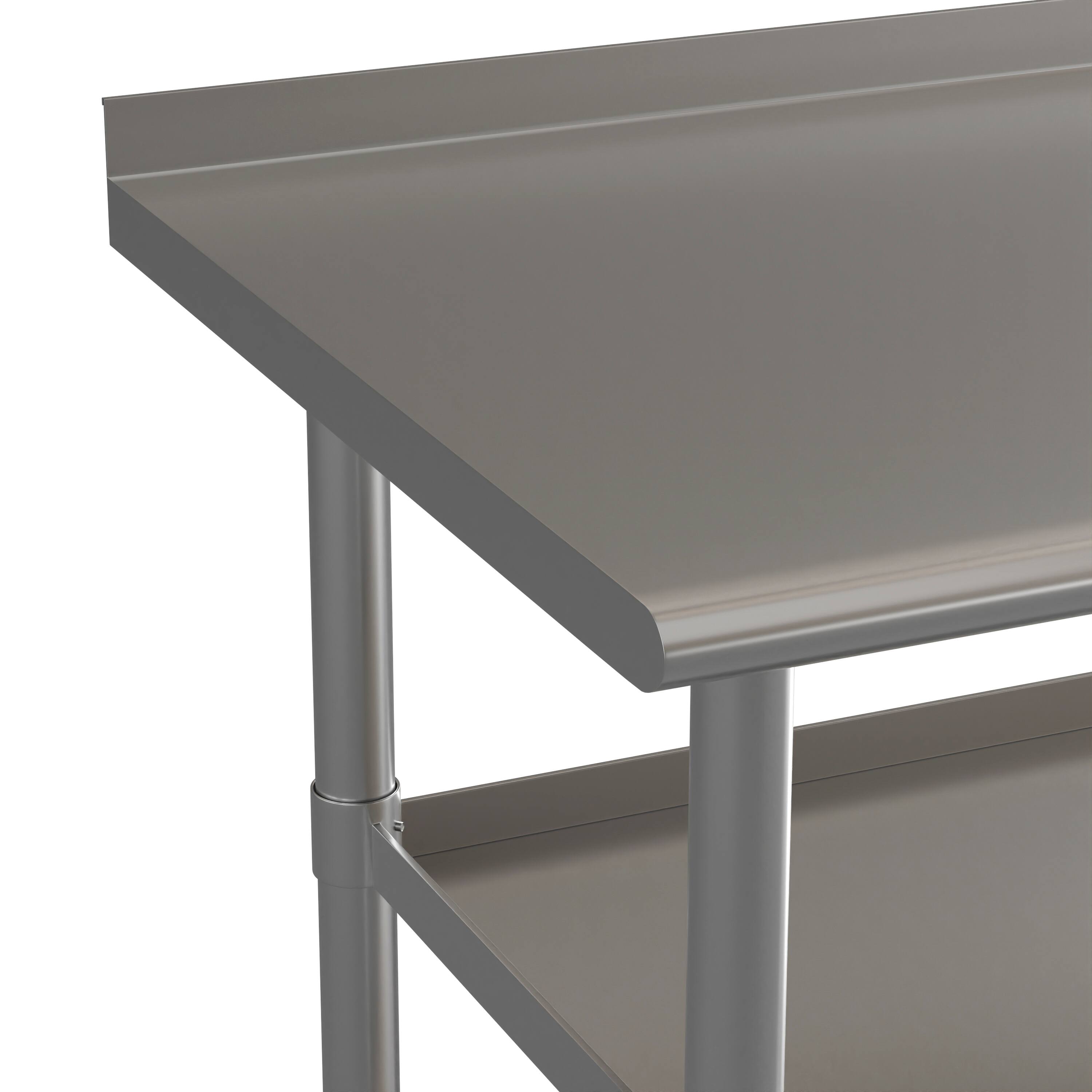 Alt View 7. Emma + Oliver - NSF Certified Stainless Steel 18 Gauge Work Table with 1.5" Backsplash and 2 Undershelves - Stainless Steel.