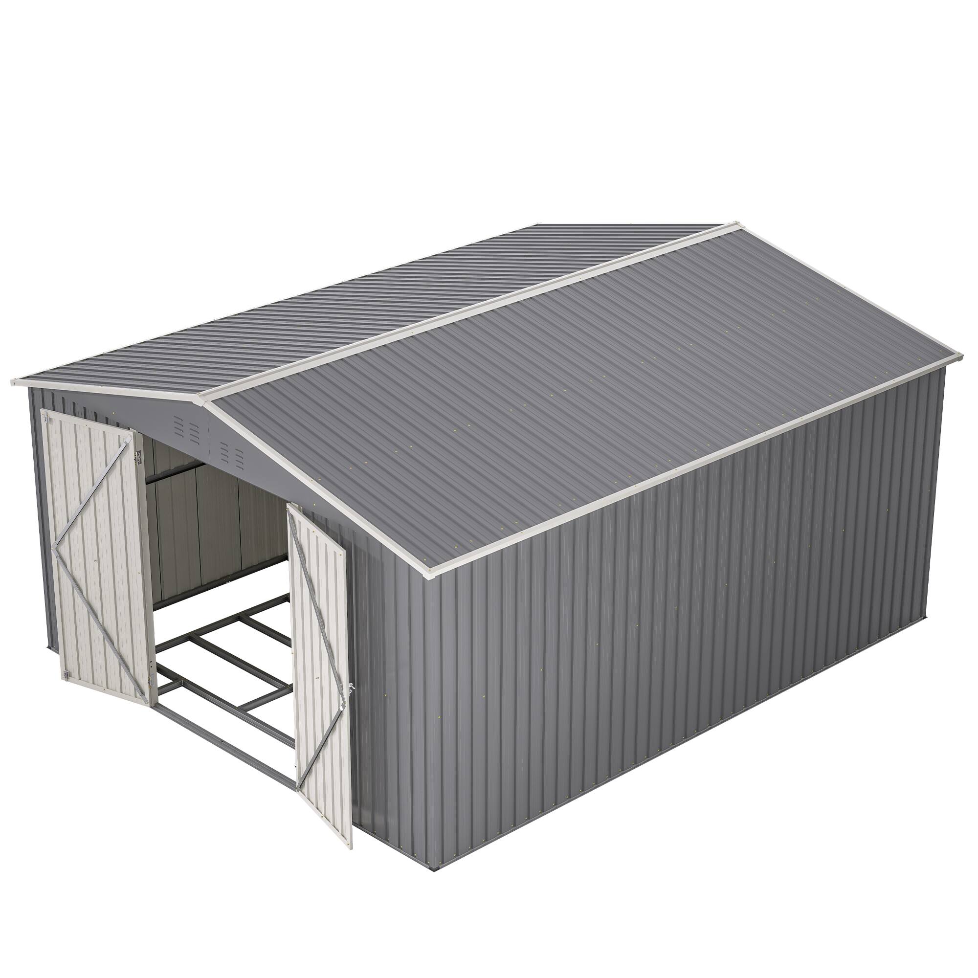 Alt View 10. Loheer - Loheer 11x13 Metal Storage Shed Brown Outdoor Garden Tool House Weatherproof Backyard Organizer.
