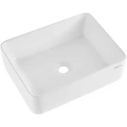 Front. VEVOR - Rectangle Vessel Sink, 19" x 14.7" Bathroom Vessel Sink Countertop, White Ceramic Bathroom Sinks Above Counter - White.