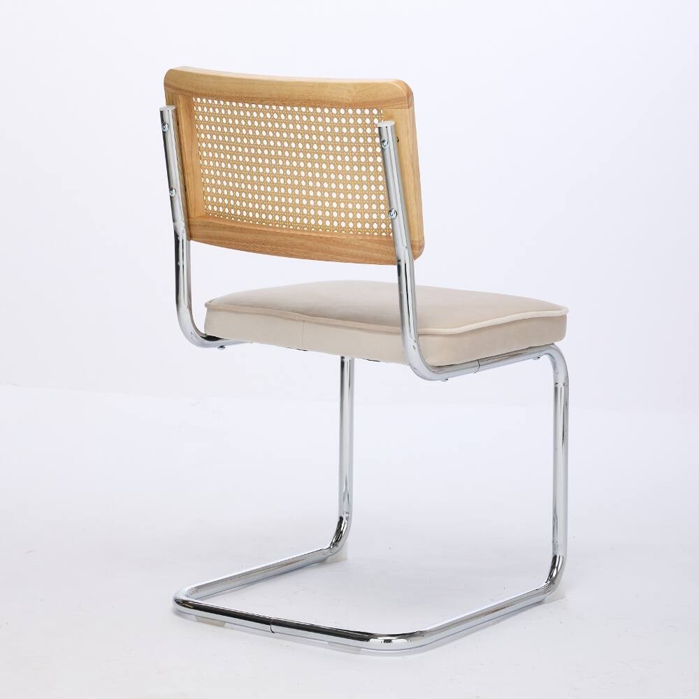 Alt View 1. Loheer - Loheer Mid Century Modern Dining Chairs Set of 2 Beige Velvet Accent Chairs Rattan Back Cantilever Chrome Base - Beige.
