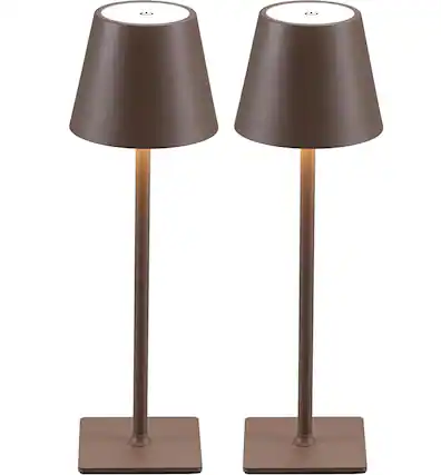 Front. FINEAK - Portable Cordless LED Table Lamp with 3-Color Stepless Dimming - Brown-2.