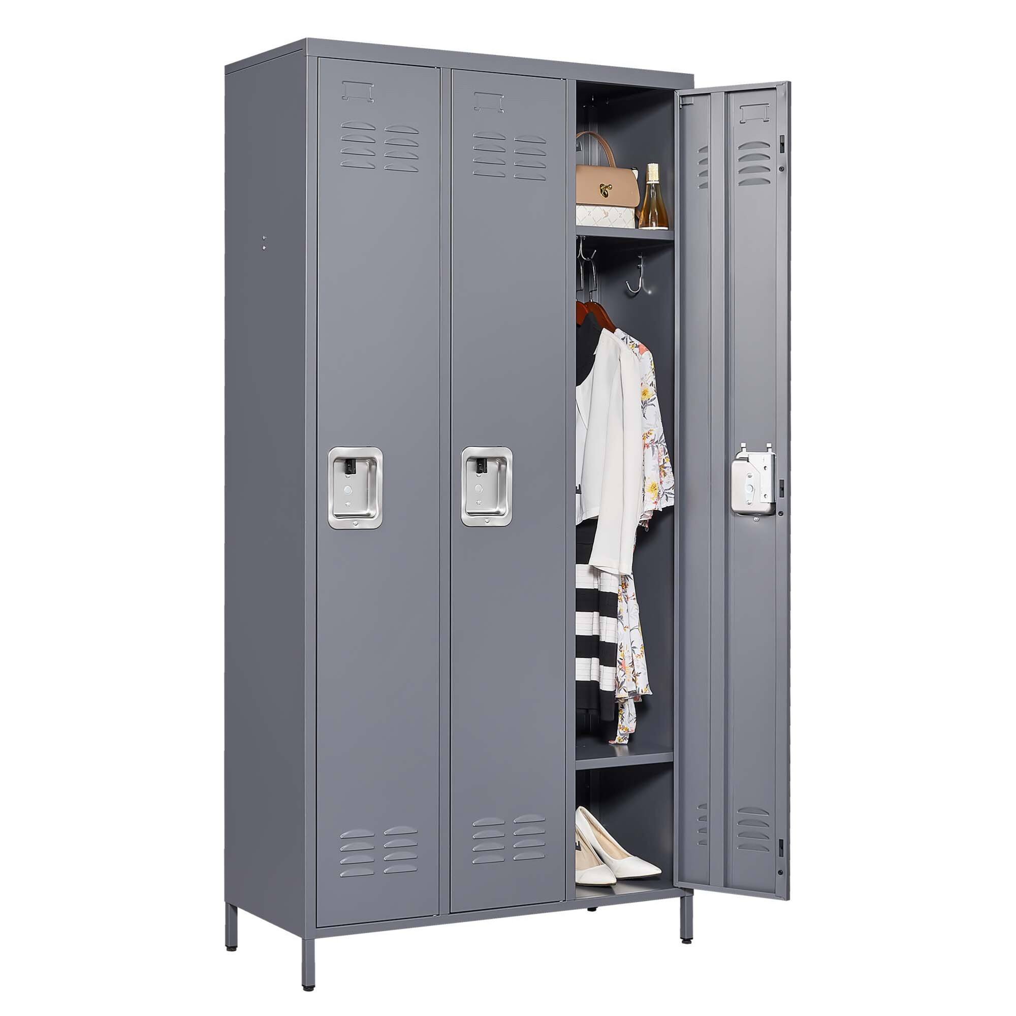 Alt View 9. GOODSILO - Three-Door Steel Storage Locker Cabinet for Secure Organization in Home Gym Office or Garage - Gray.