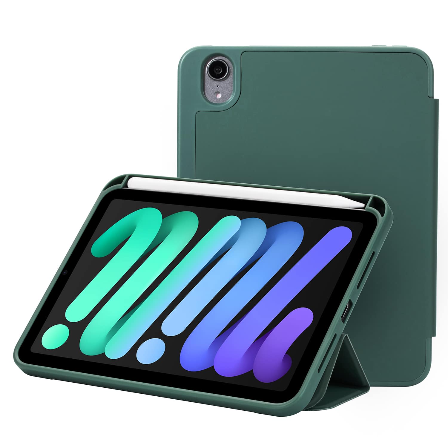 Vena - For Apple iPad Mini 7 Case, iPad Mini 6 Case Cover with Slim Trifold Stand, iPad Mini A17 Pro Case Cover - Green