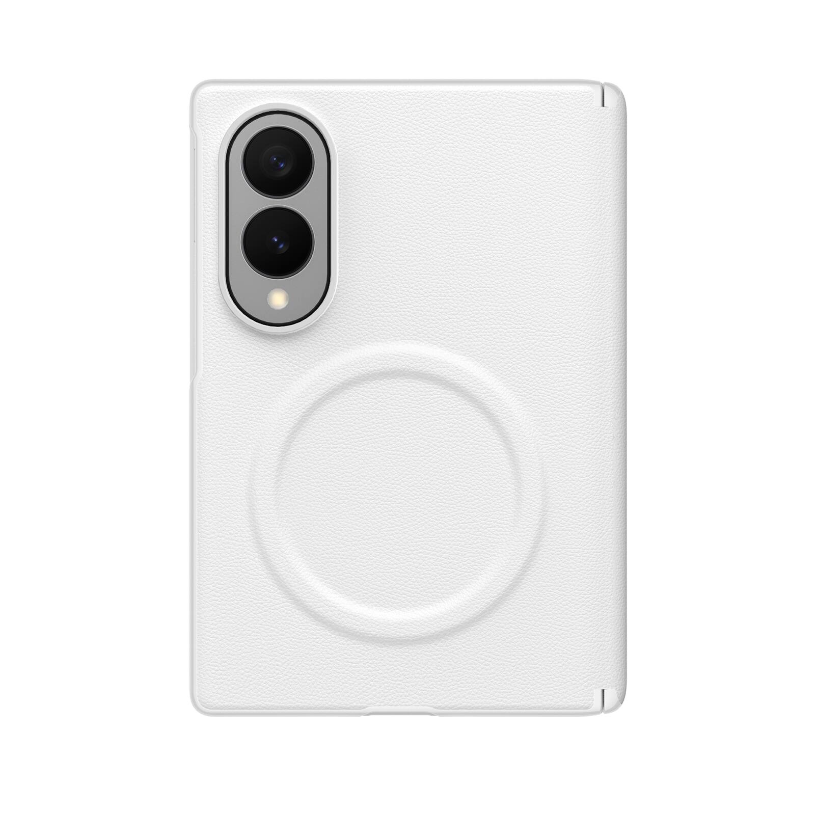 Alt View 5. UUCOVER - For Samsung Galaxy Z Fold8 Vegan Leather Magnetic Case with Screen Protector, Magnetic Hinge Protection Slim Phone Cover - White.