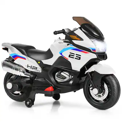 Front. Gymax - Gymax 12V Electric Kids Ride On Motorcycle w/ Training Wheels White - White.