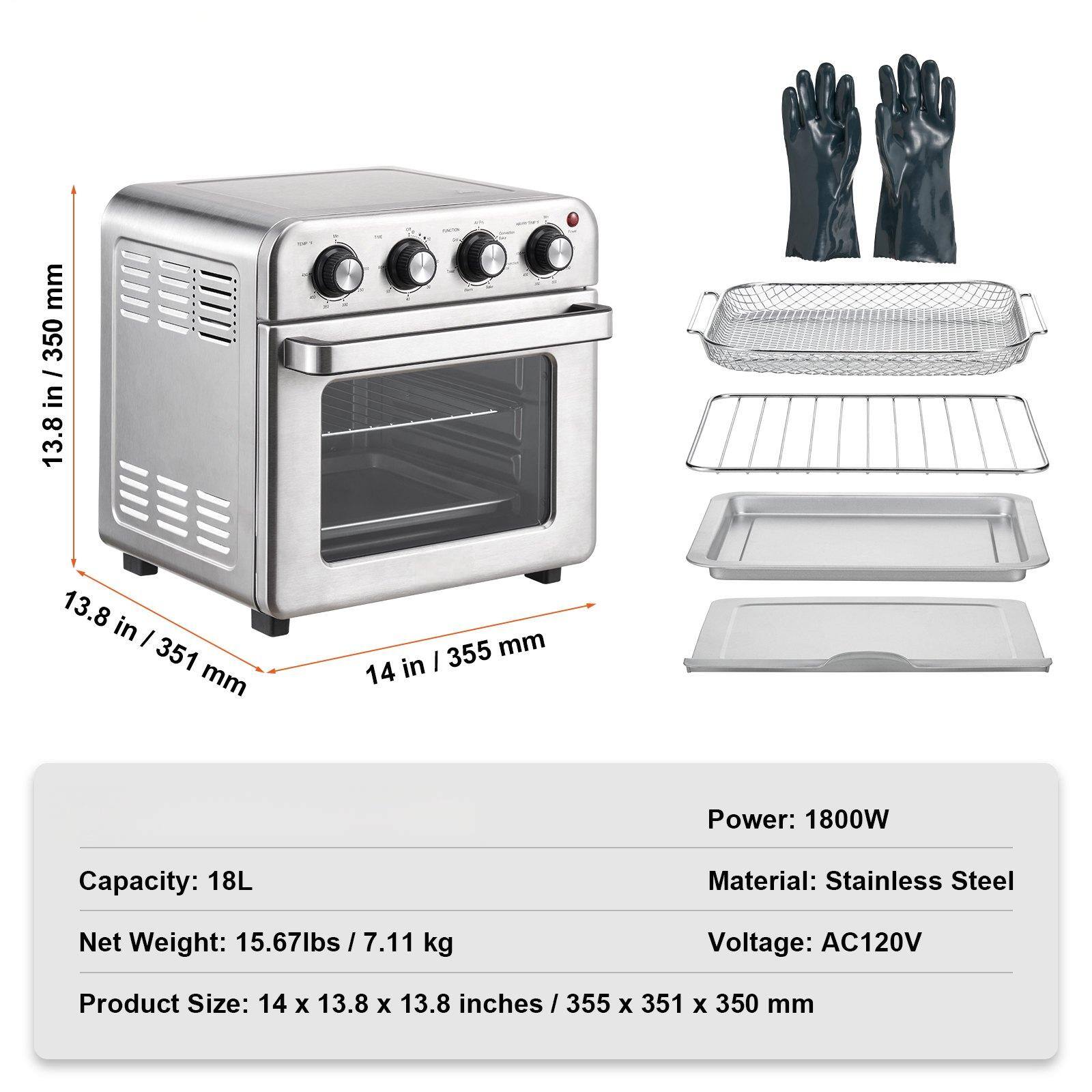 Power: 1800W  
Capacity: 18L  
Material: Stainless Steel  
Net Weight: 15.67lbs / 7.11 kg  
Voltage: AC120V  
Product Size: 14 x 13.8 x 13.8 inches / 355 x 351 x 350 mm