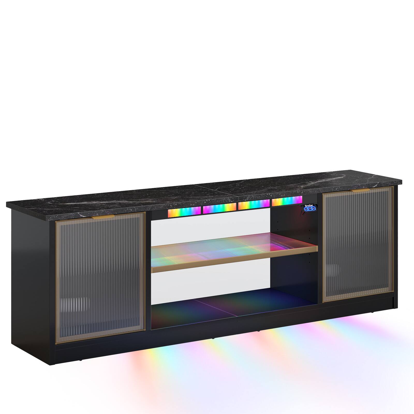 Angle. Bestier - 57-inch Gaming TV Stand with RGB Music Sync Lights, Aluminum Frames & Cable Management - Black Marble.