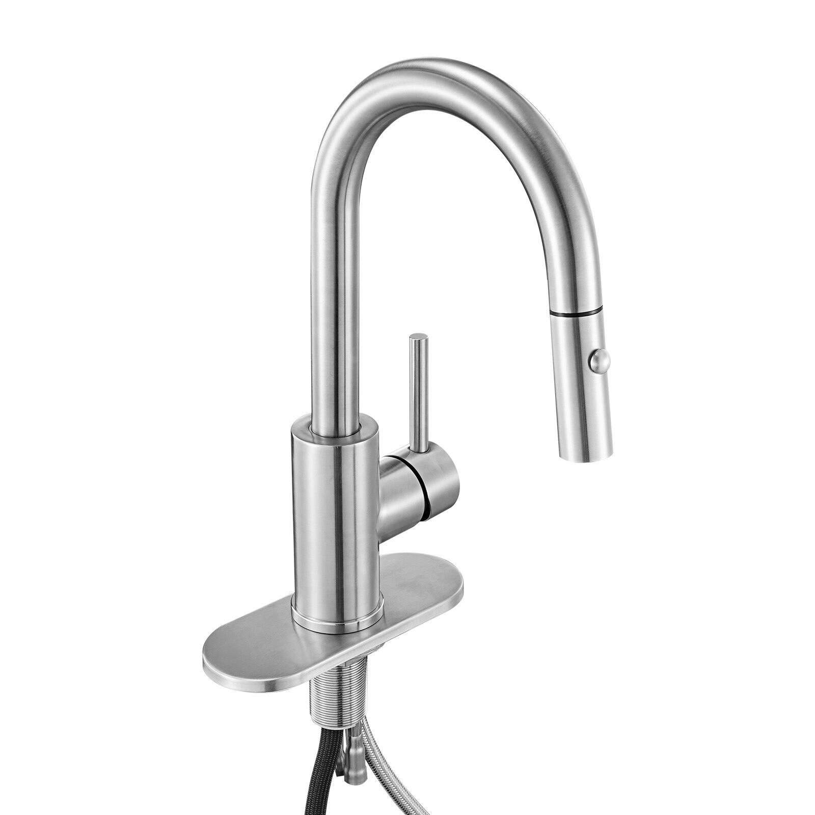 Front. Glintex - Single Handle Sink Faucet, Pull Down Sprayer Kitchen Faucet with Stream and Spray Modes, Leak-Proof Valve Design - Silver.