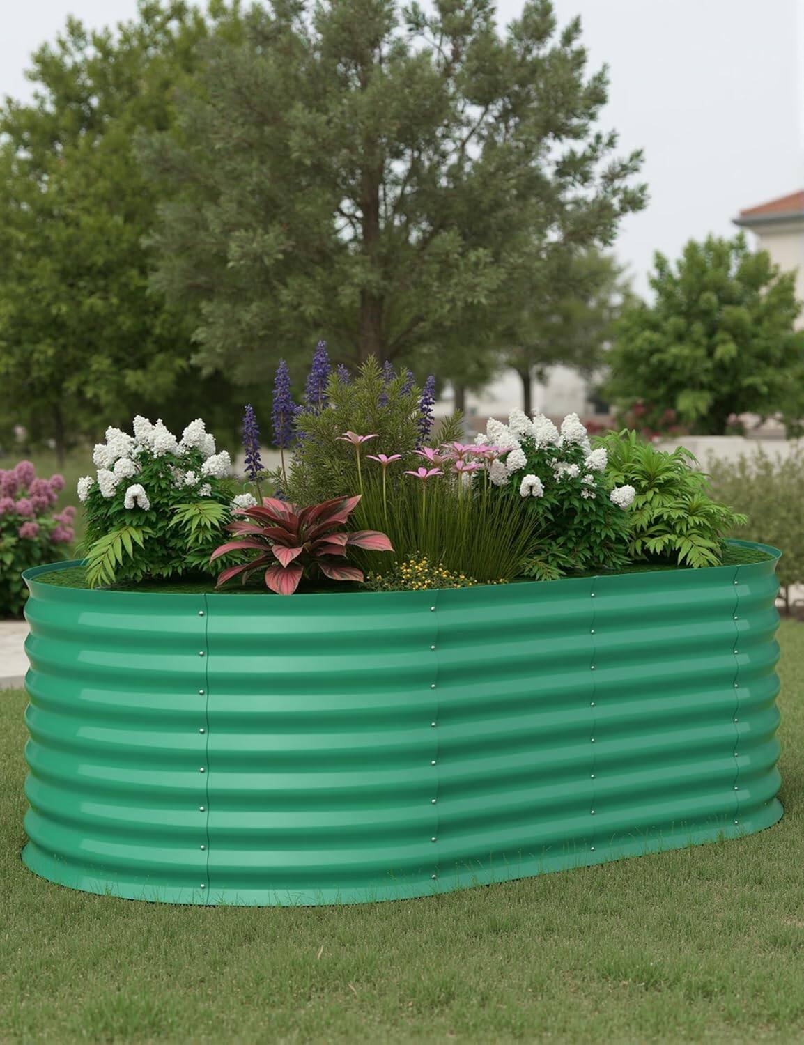 Front. Acekool - 2-Pack Galvanized Raised Garden Beds, 6x3x2ft Heavy Duty Oval Metal Planters, Rust Resistant, Green - Green.