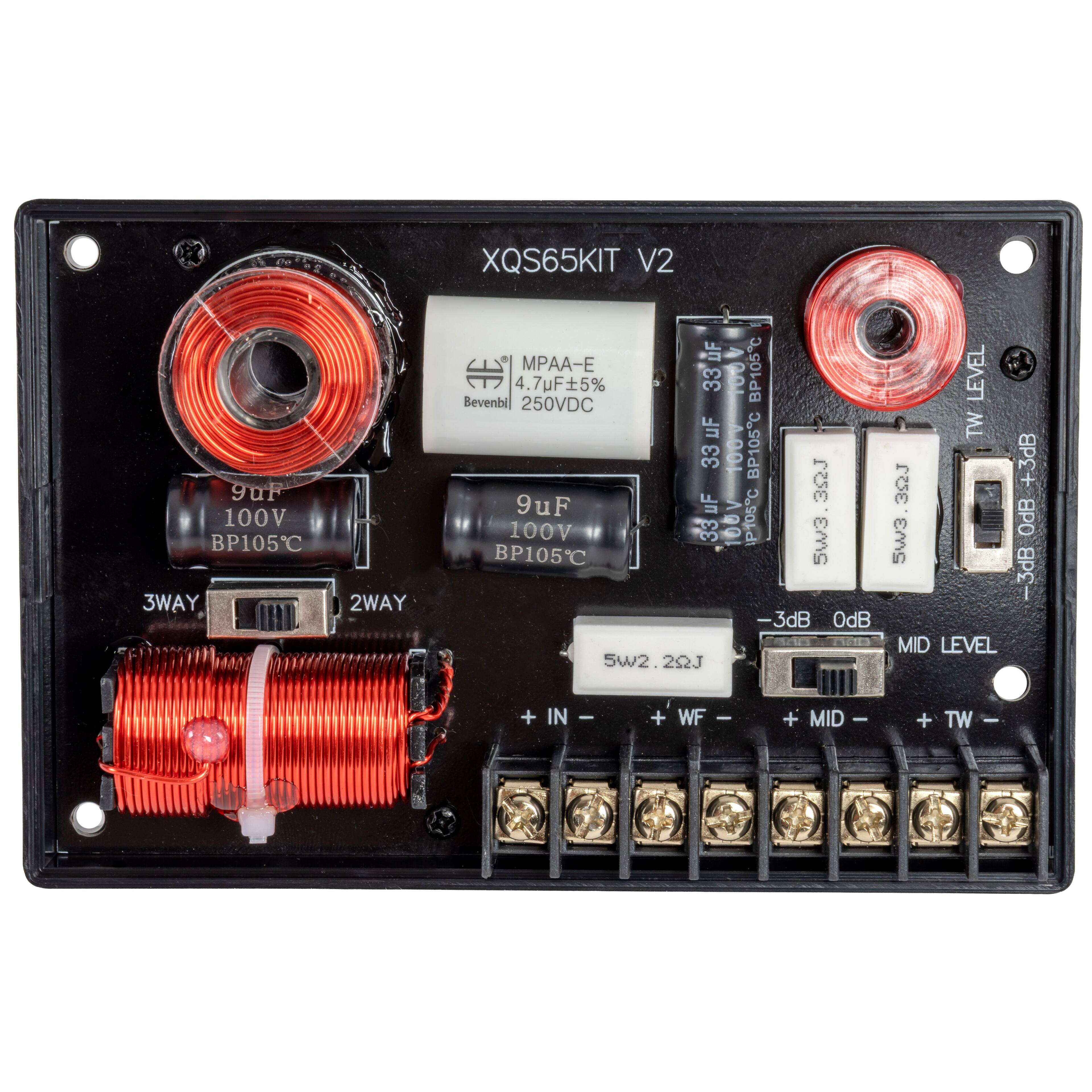 XQS65KIT V2

9uF 100V BP105C

3WAY 2WAY

MPAA-E 4.7uF±5% 250VDC

33uF 100V BP105C

33uF 100V BP105C

5W2.20J

-3dB 0dB

MID LEVEL

+ IN

+ WF

+ MID

+ TW

-3dB 0dB

+3dB 0dB

SW3

-3dB MID LEVEL

+3dB 0dB

SW3

-3dB