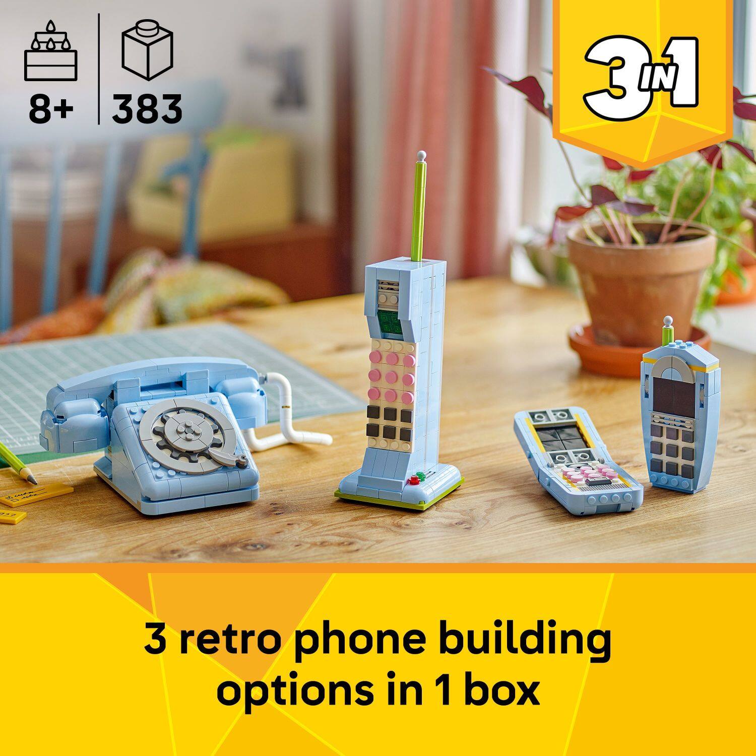 8+ 383 3 in 1 retro phone building options in 1 box