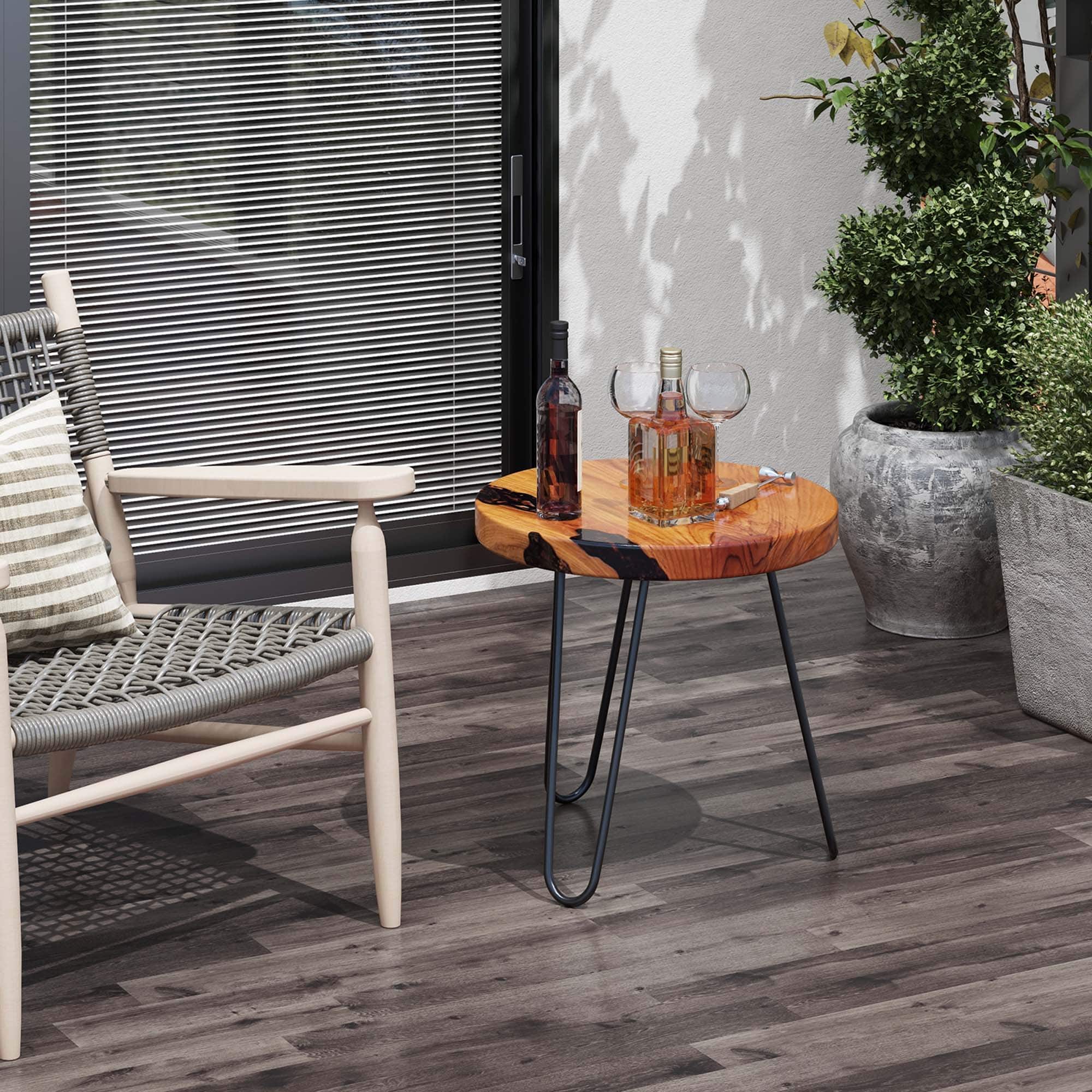 Alt View 3. Costway - 20" Round Teak Wood End Table Solid Live Edge Outdoor Side Table with Metal Frame - Brown.