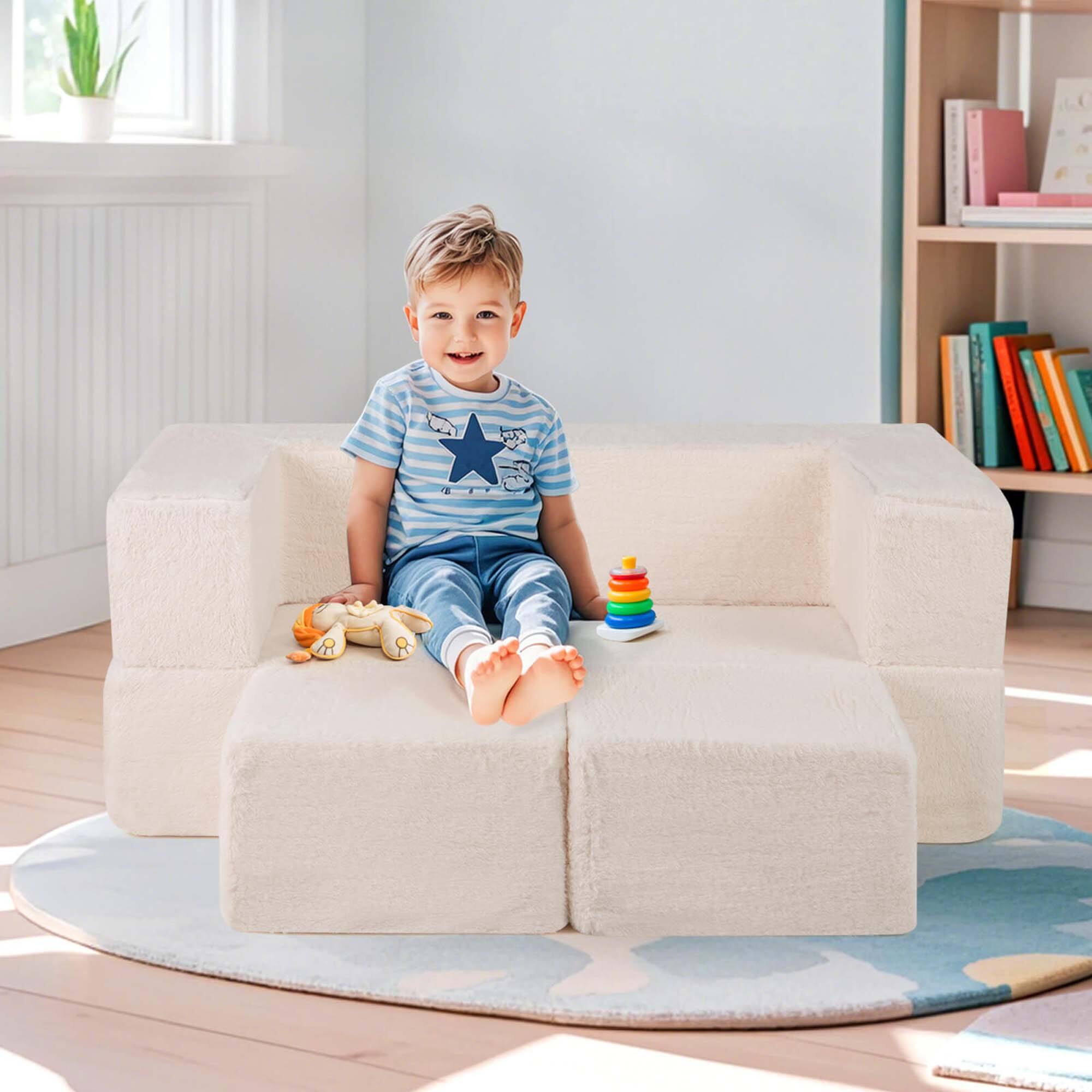 Alt View 4. Costway - Costway Modular Kids Sofa Children's Couch/High Chair with Armrests Washable Cover - Beige.