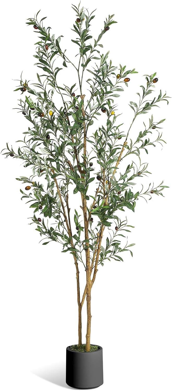 Alt View 4. Homhougo - Olive Artificial Tree 6FT Tall Faux Olive Tree with Black Planter, Real Touch Artificial Plant for Office - Green.