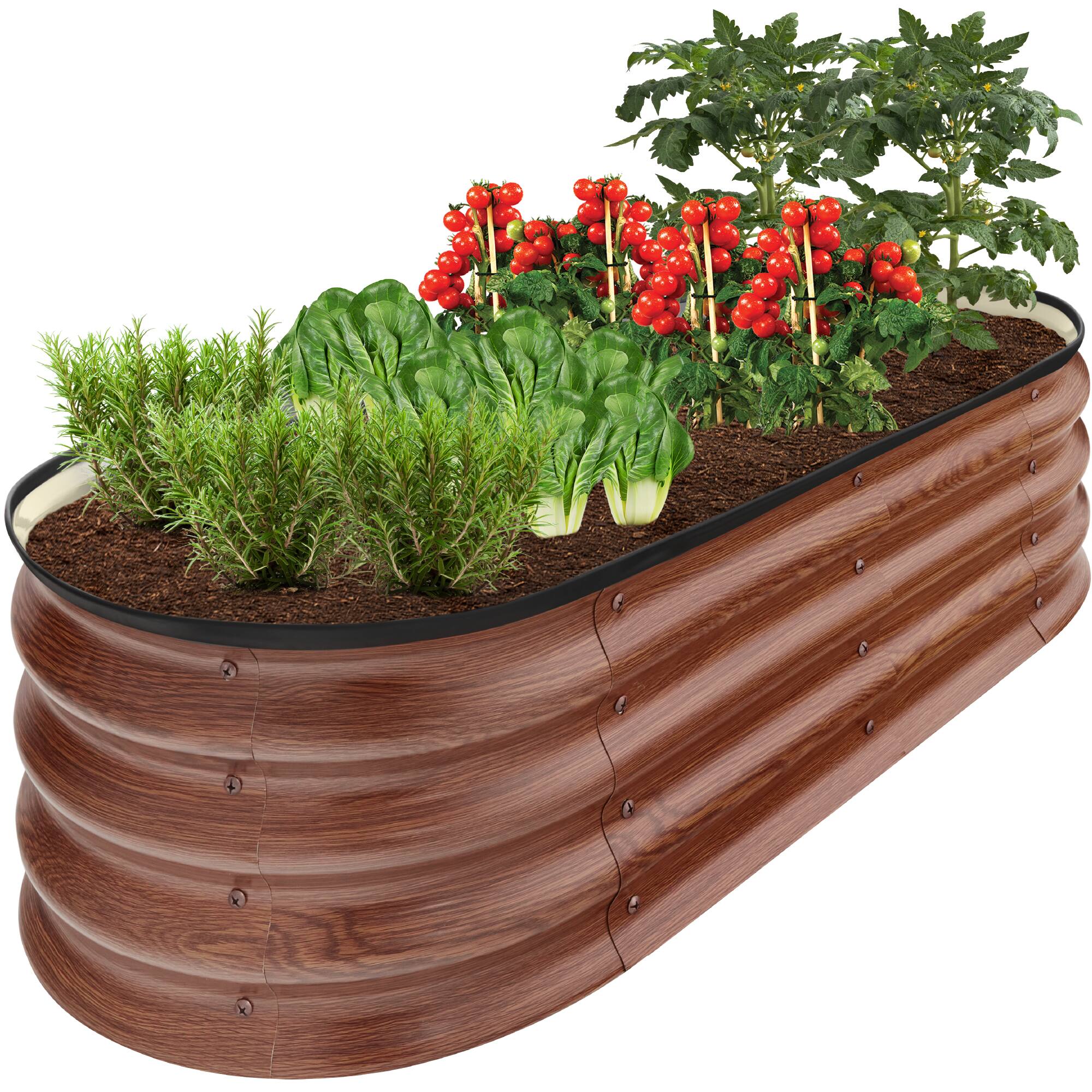 Front. Best Choice Products - Best Choice Products 4x2x1ft Outdoor Raised Metal Oval Garden Bed, Planter Box for Vegetables, Flowers - Wood Grain - Wood Grain.