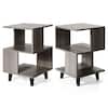 Front. Costway - 2 PCS Nightstand Set Modern Side End Table Storage Shelf - Gray.