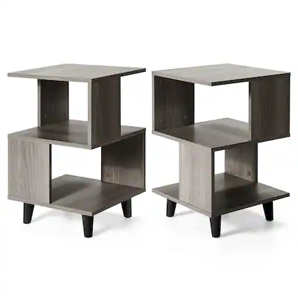 Front. Costway - 2 PCS Nightstand Set Modern Side End Table Storage Shelf - Gray.