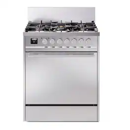 ILVE - Professional Plus II Series 30 in. Dual Fuel Range with 5 Sealed Burners (Natural Gas, Satin Trim) - Stainless Steel