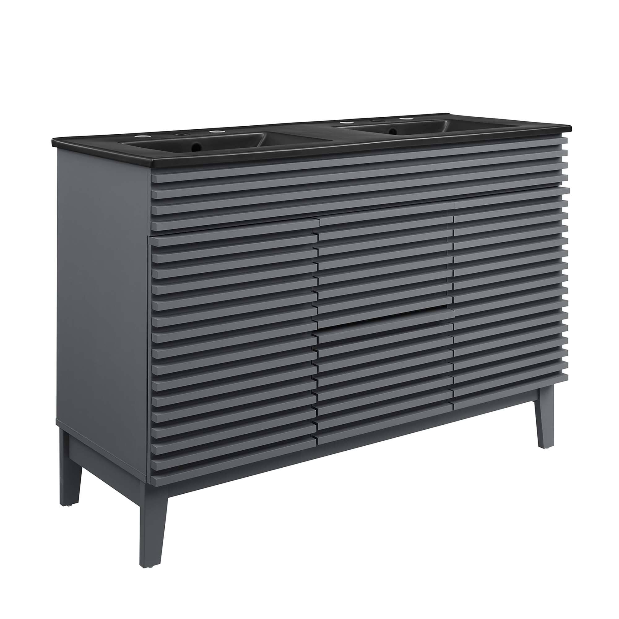 Angle. Modway - Render 48" Bathroom  Vanity with Black Basin Included - Gray Black.