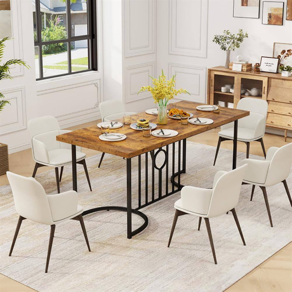 Back. Resenkos - End Table,Dining Table, Living Room Table,71 In Large Dining Table for 6-8 People Rectangular Wood Kitchen Table-Rustic - Brown.