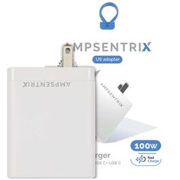 Ampsentrix - 4 Plug 100W USB Type C And USB Type A Wall Power Adapter