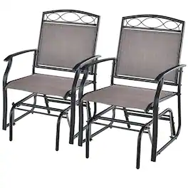 Gymax - Patio Swing Glider Chairs Set of 2 Outdoor Metal Glider Armchairs Garden Poolside - Brown, Black