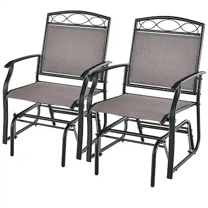 Front. Gymax - Gymax Patio Swing Glider Chairs Set of 2 Outdoor Metal Glider Armchairs Garden Poolside - Brown, Black.
