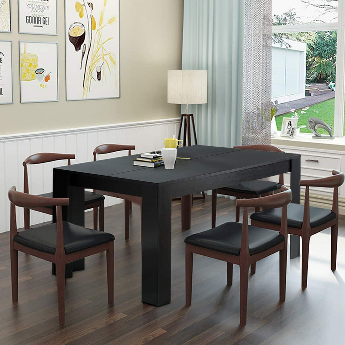Ecooso - 63 Inch Rectangular Dining Table for Kitchen and Dining Room, Modern Dining Desk with Sturdy Metal Frame - Black