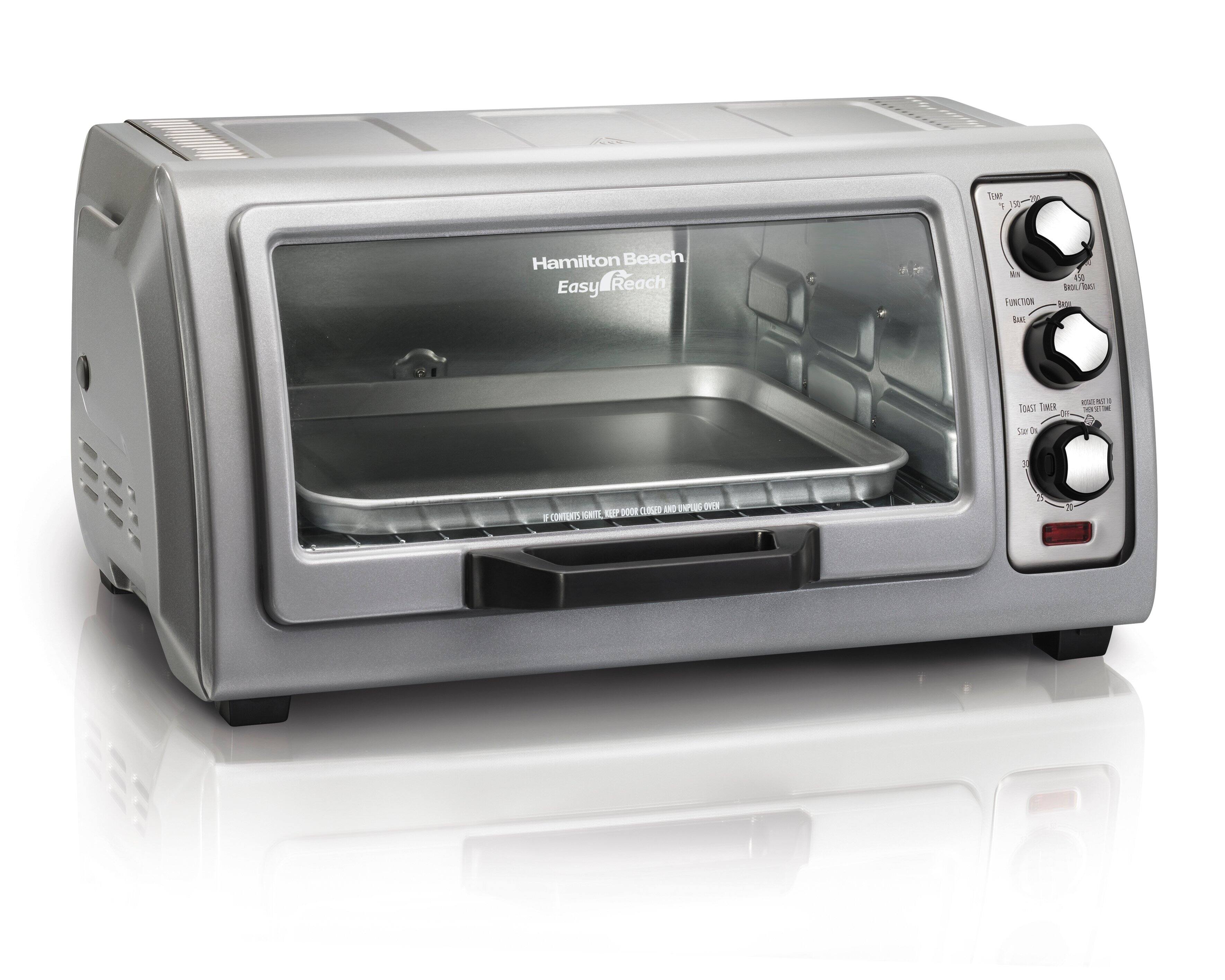 Front. Hamilton Beach - Easy Reach Toaster Oven with Roll-Top Door - Silver.