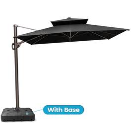 Crestlive Products - 9x11ft Aluminum Dual Top Crank Cantilever Patio Umbrella with Base - Black
