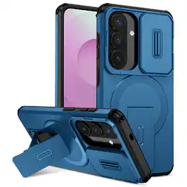 Dteck - for Samsung Galaxy S26 Magnetic Case,Slide Camera Cover & Hidden Kickstand,Rugged Dual-Layer Shockproof PC TPU Cover - Blue