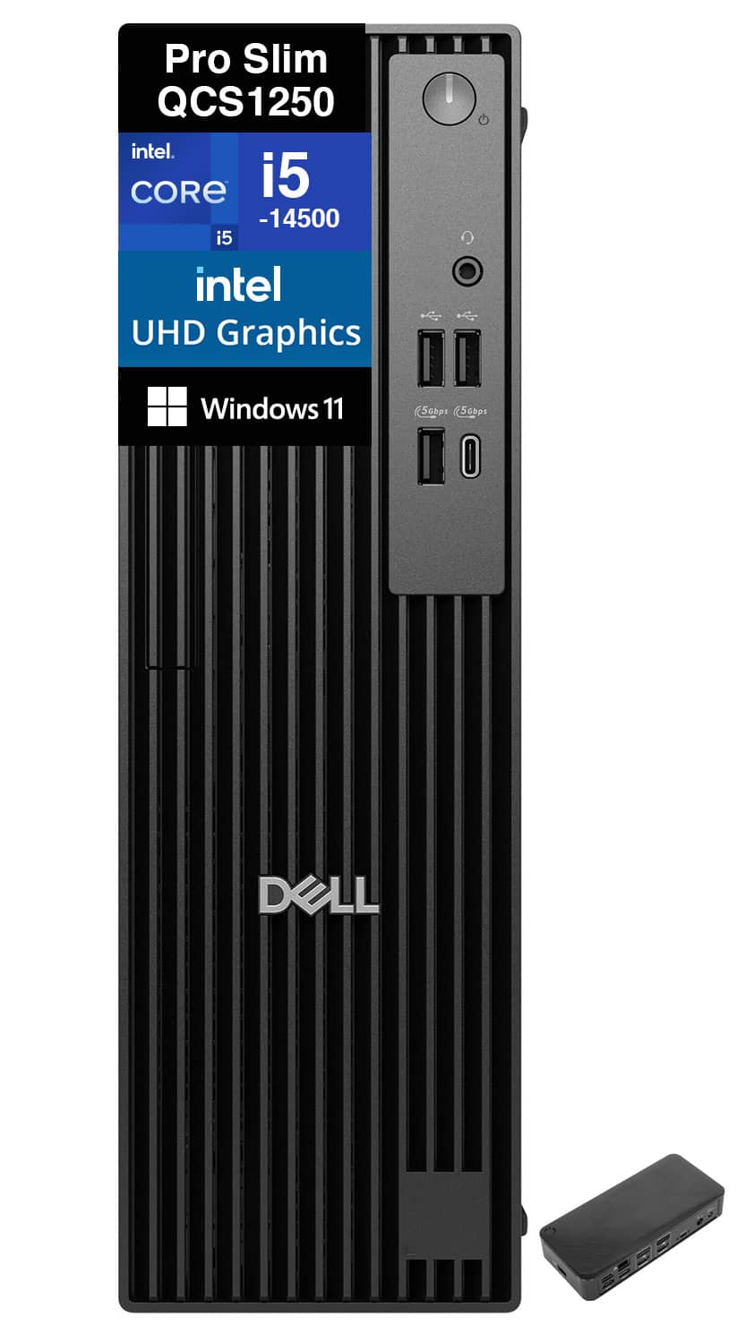 Dell - Pro Slim QCS1250 Mini Desktop (Intel i5-14500, 32GB DDR5, 2TB PCIe SSD, Intel UHD 770, Win 11 Pro) - Black