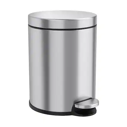 Front. iTouchless - 1.3 Gallon SoftStep Round Stainless Steel Step Bathroom Trash Can with AbsorbX Odor Filter - Silver.