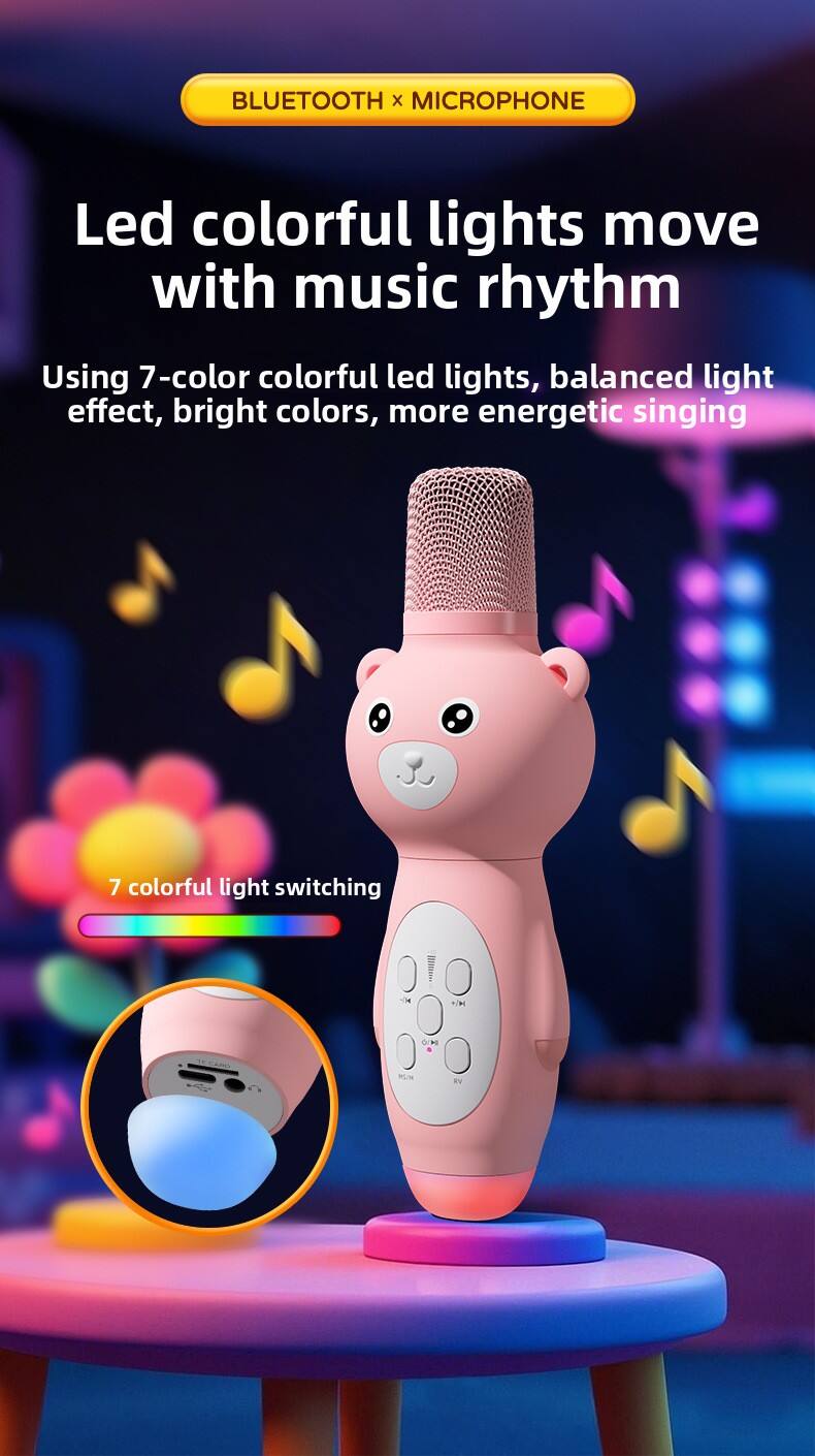 BLUETOOTH x MICROPHONE

Led colorful lights move with music rhythm

Using 7-color colorful led lights, balanced light effect, bright colors, more energetic singing

7 colorful light switching