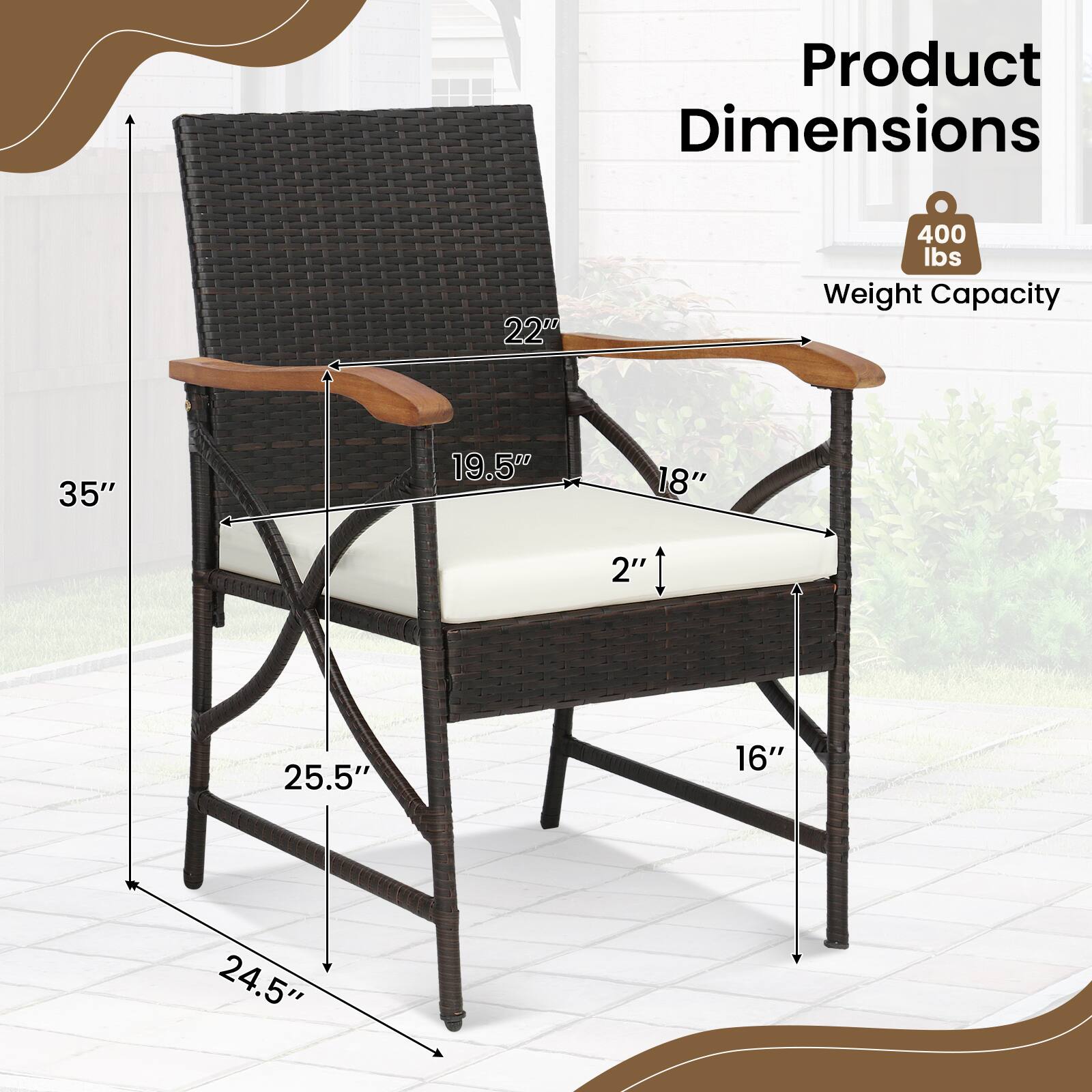 Product Dimensions: 22" x 40" x 35"  
Weight Capacity: 400 lbs  
Dimensions: 19.5" x 18" x 2" x 25.5" x 16" x 24.5"