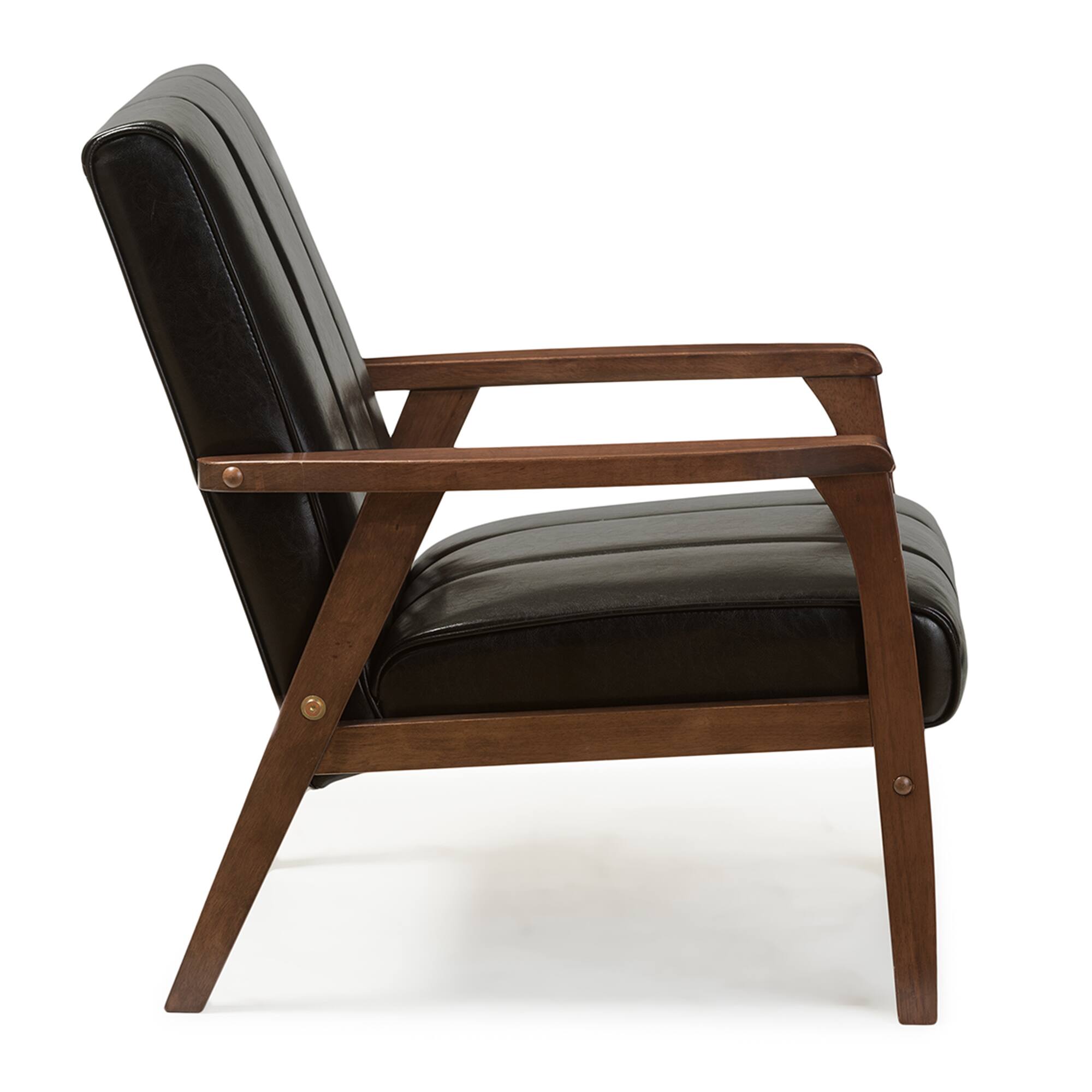 Left. Baxton Studio - Nikko Mid-century Modern Scandinavian Style Faux Leather Wooden Lounge Chair - Black.
