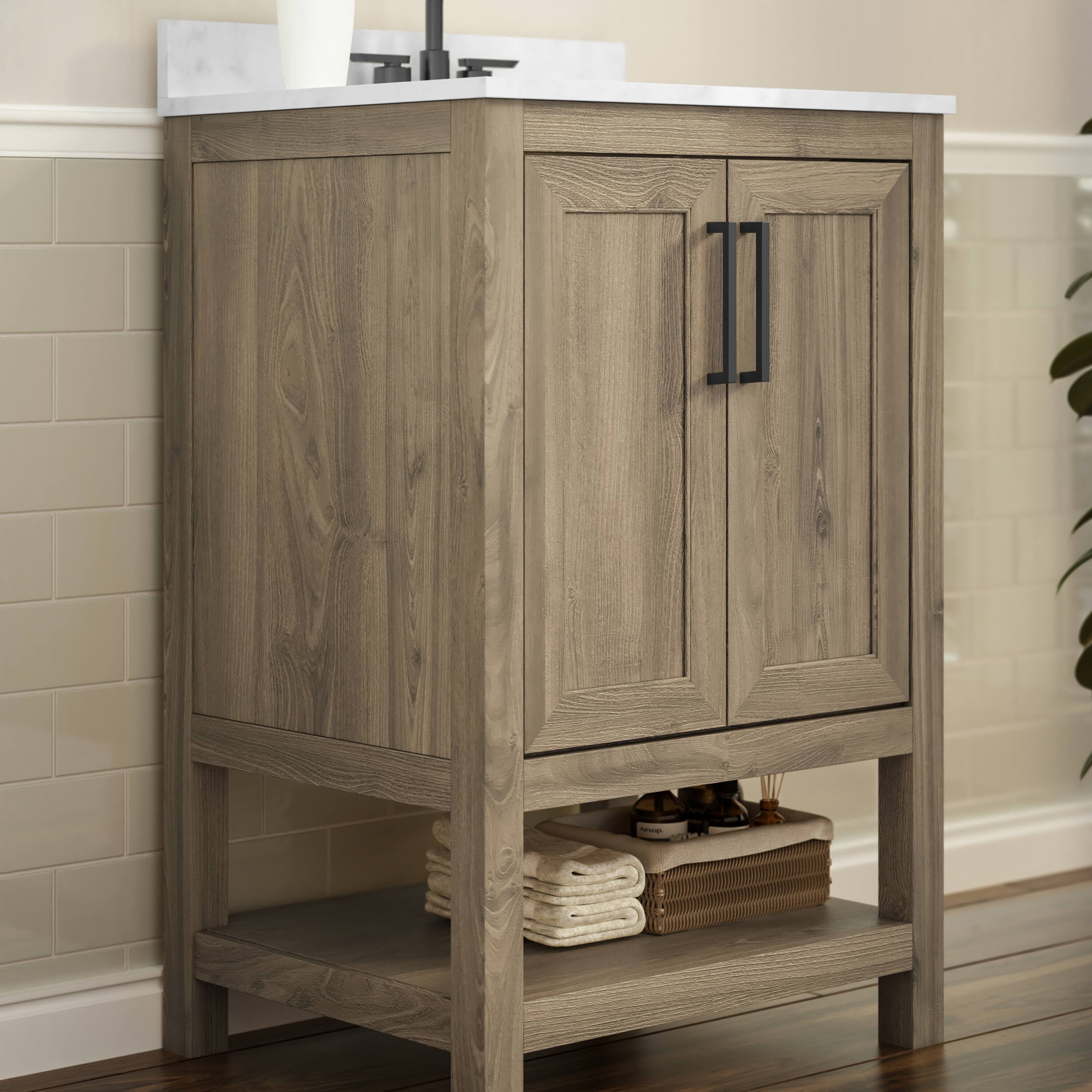 Alt View 2. Flash Furniture - Vega 24 Inch Bathroom Vanity with Sink Combo, Storage Cabinet with Soft Close Doors and Open Shelf, Carrara Marble Finis - Brown.
