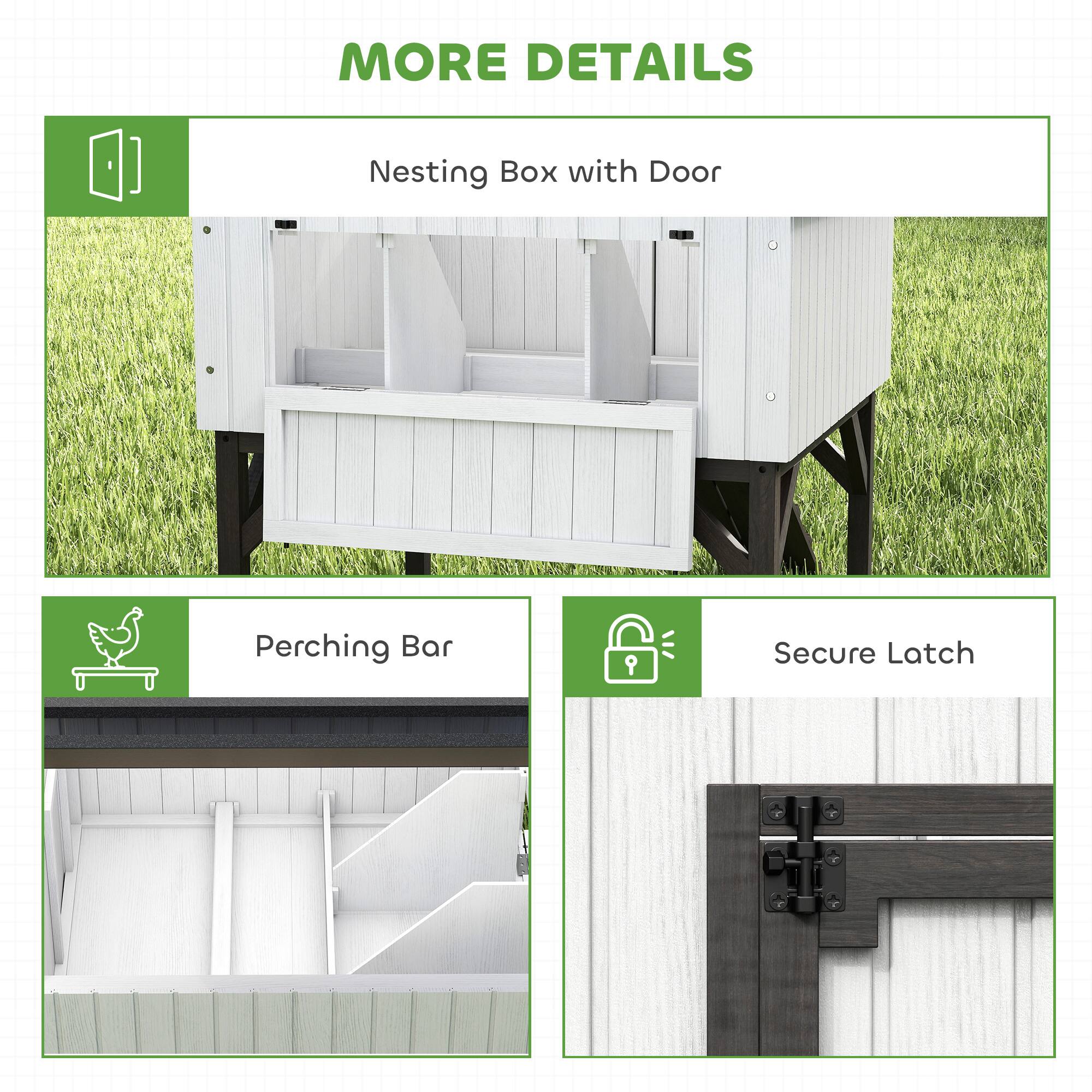 MORE DETAILS

- Nesting Box with Door
- Perching Bar
- Secure Latch