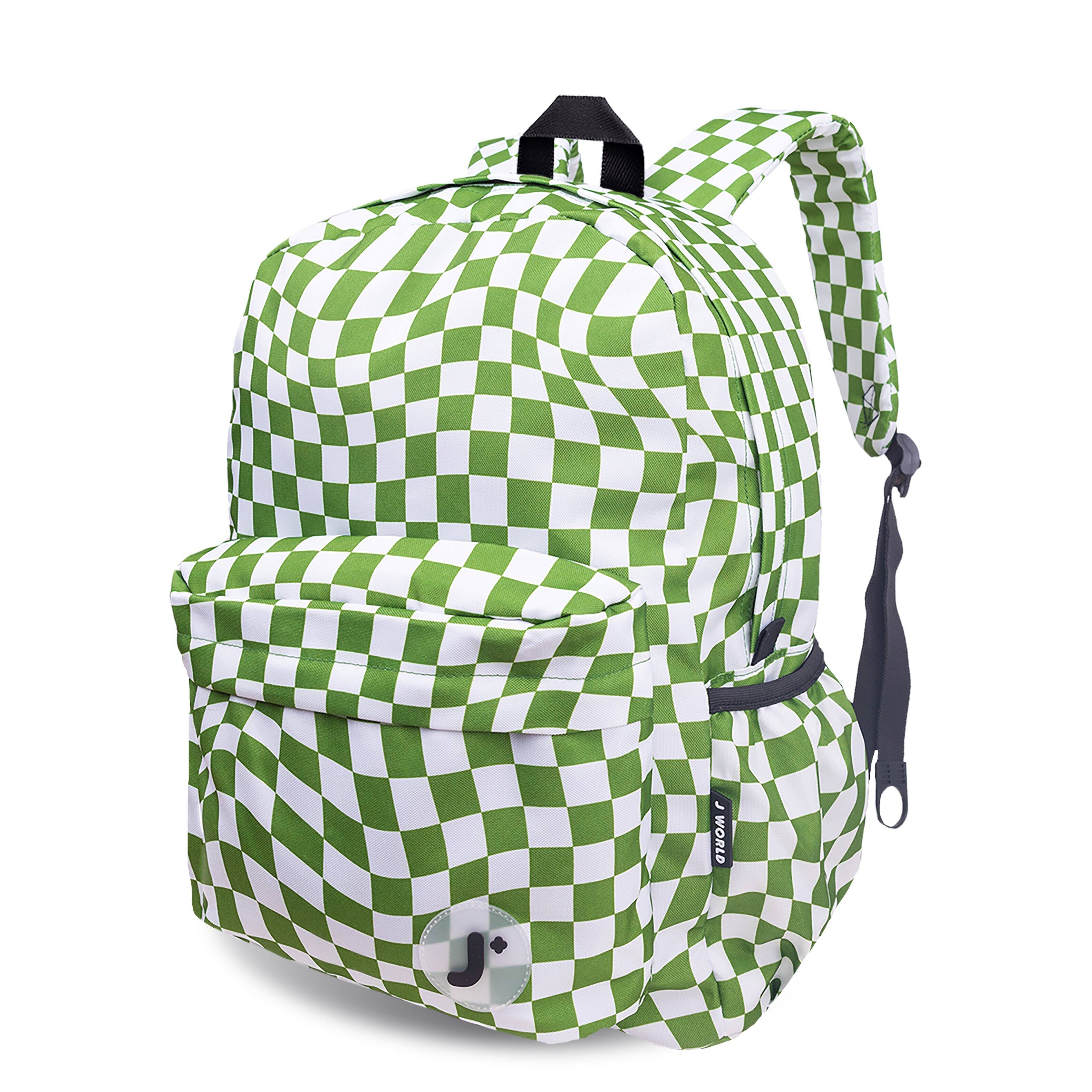 Angle. J World - J World Unisex Oz 17" Daily Backpack For School And Travel - Matcha Checkers - MATCHA CHECKERS.