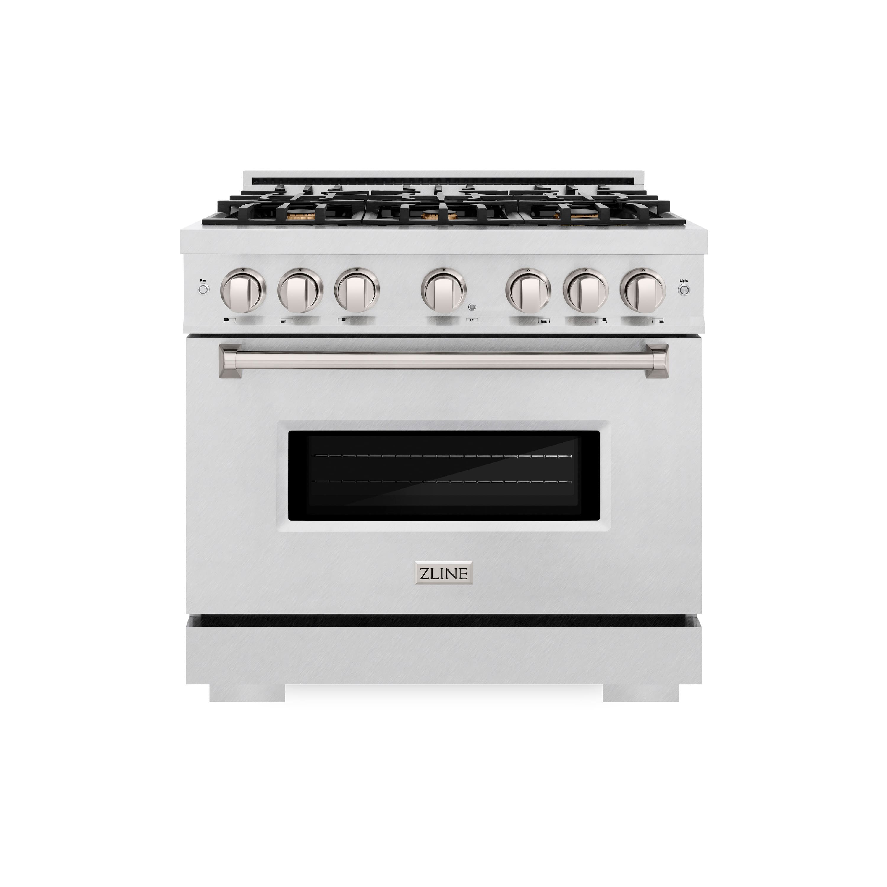 Front. ZLINE - ZLINE 36 in. Classic Satin Steel Stainless Gas Range w/ Convection Oven & 6 Brass Burners (CGRS-BR-36) - Stainless Steel.