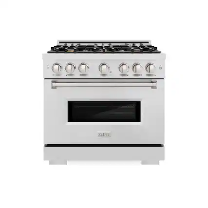 Front. ZLINE - ZLINE 36 in. Classic Satin Steel Stainless Gas Range w/ Convection Oven & 6 Brass Burners (CGRS-BR-36) - Stainless Steel.