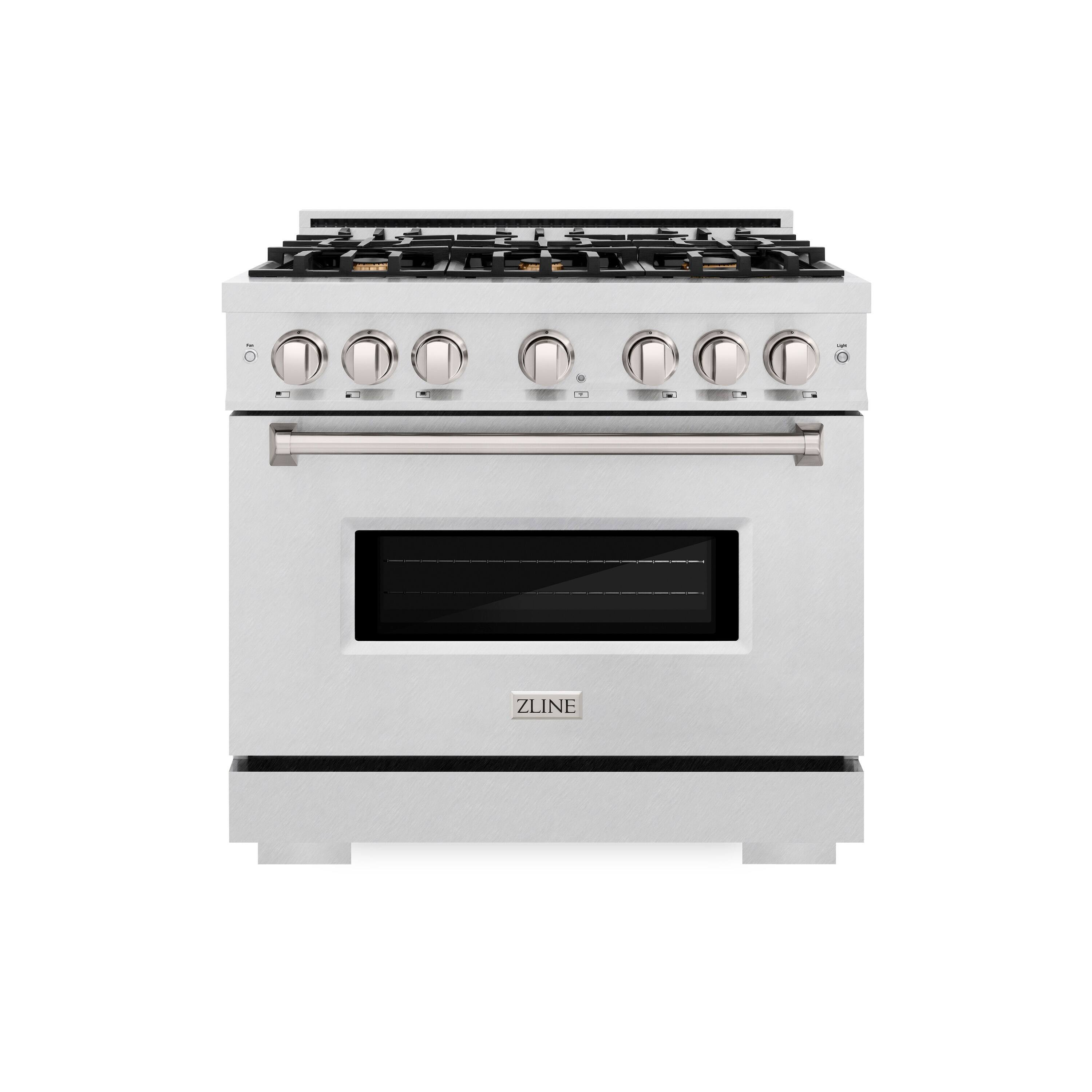 ZLINE - 36 in. Classic Satin Steel Stainless Gas Range w/ Convection Oven & 6 Brass Burners (CGRS-BR-36) - Stainless Steel