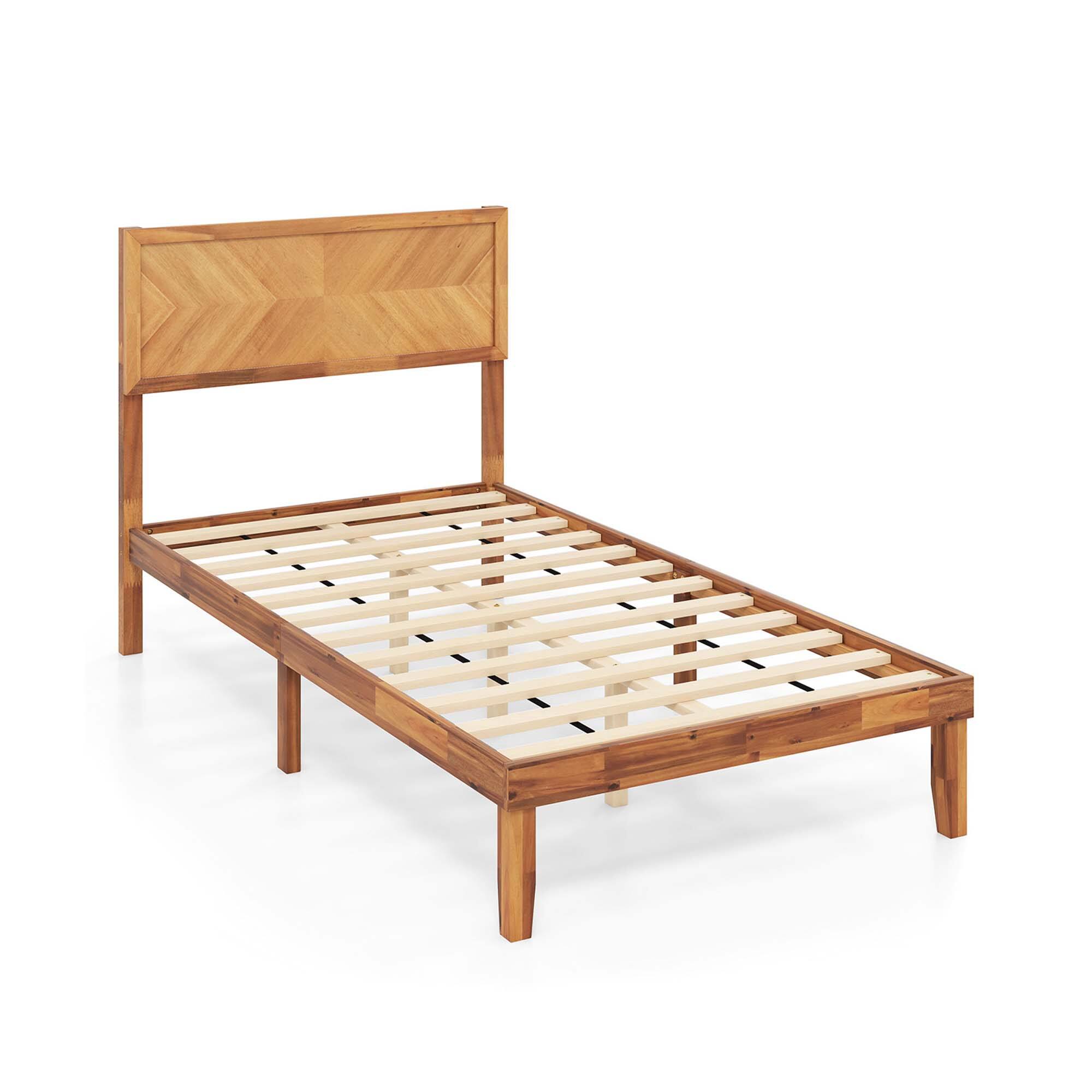 Alt View 9. Gymax - Gymax Twin Size Bed Frame w/Headboard Wooden Slats Support 9'' Under-bed Storage Space - Rustic Golden Brown.