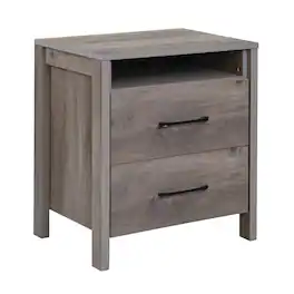 SlickBlue - Farmhouse Nightstand with 2 Drawers and Open Storage Shelf for Bedroom - Gray