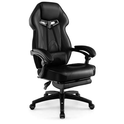 Front. Costway - Costway Adjustable E-Sports Racing Style Chair with Padded Headrest, Lumbar Support - Black.