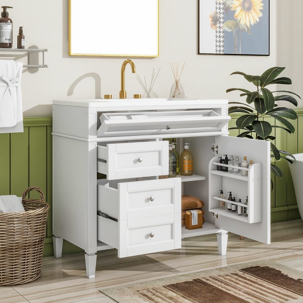 Loheer - 36 Inch Bathroom Vanity Single Sink Bathroom Vanity with Drawers - White
