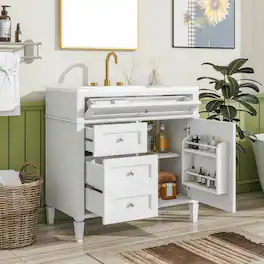 Loheer - 36 Inch Bathroom Vanity Single Sink Bathroom Vanity with Drawers - White