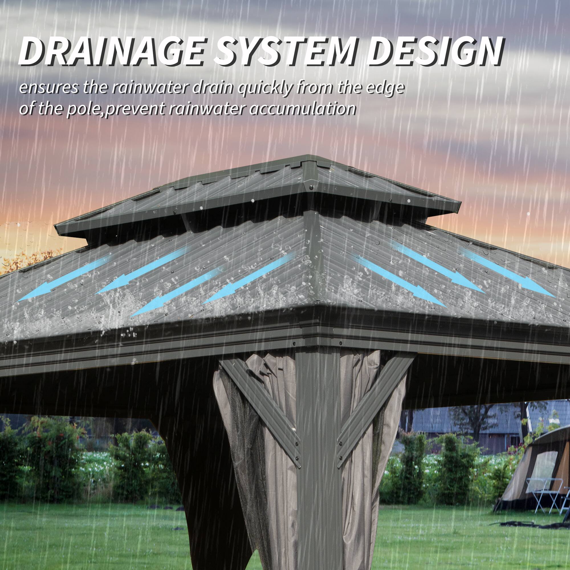 DRAINAGE SYSTEM DESIGN ensures the rainwater drain quickly from the edge of the pole, prevent rainwater accumulation