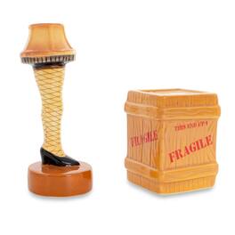 Silver Buffalo - A Christmas Story Leg Lamp and Crate Ceramic Salt and Pepper Shakers | Set of 2 - Brown